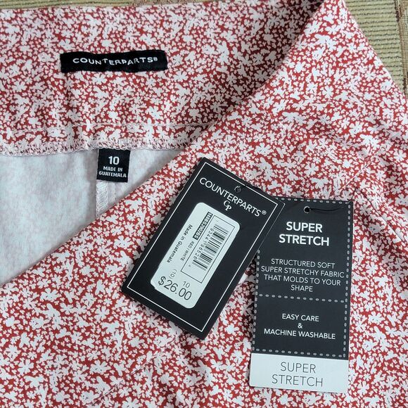Counterparts Capri Pants Womens 10 Red White Floral Super Stretch Pull On - Picture 11 of 13